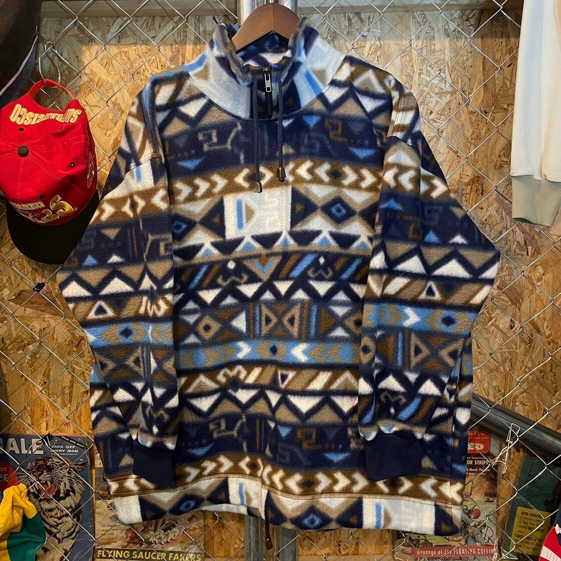 PK ELLIOT 90s USA製 ヴィンテージ チマヨ総柄 ハーフジップ モック 