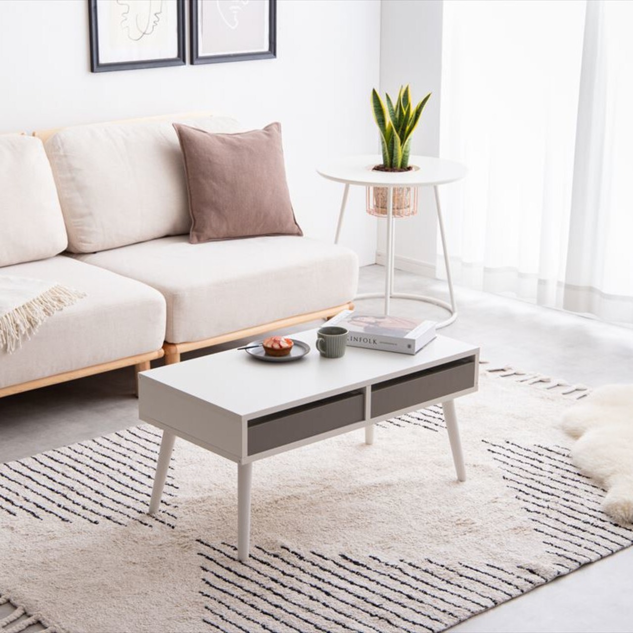 テーブル 幅80cm センターテーブル 引き出し付き