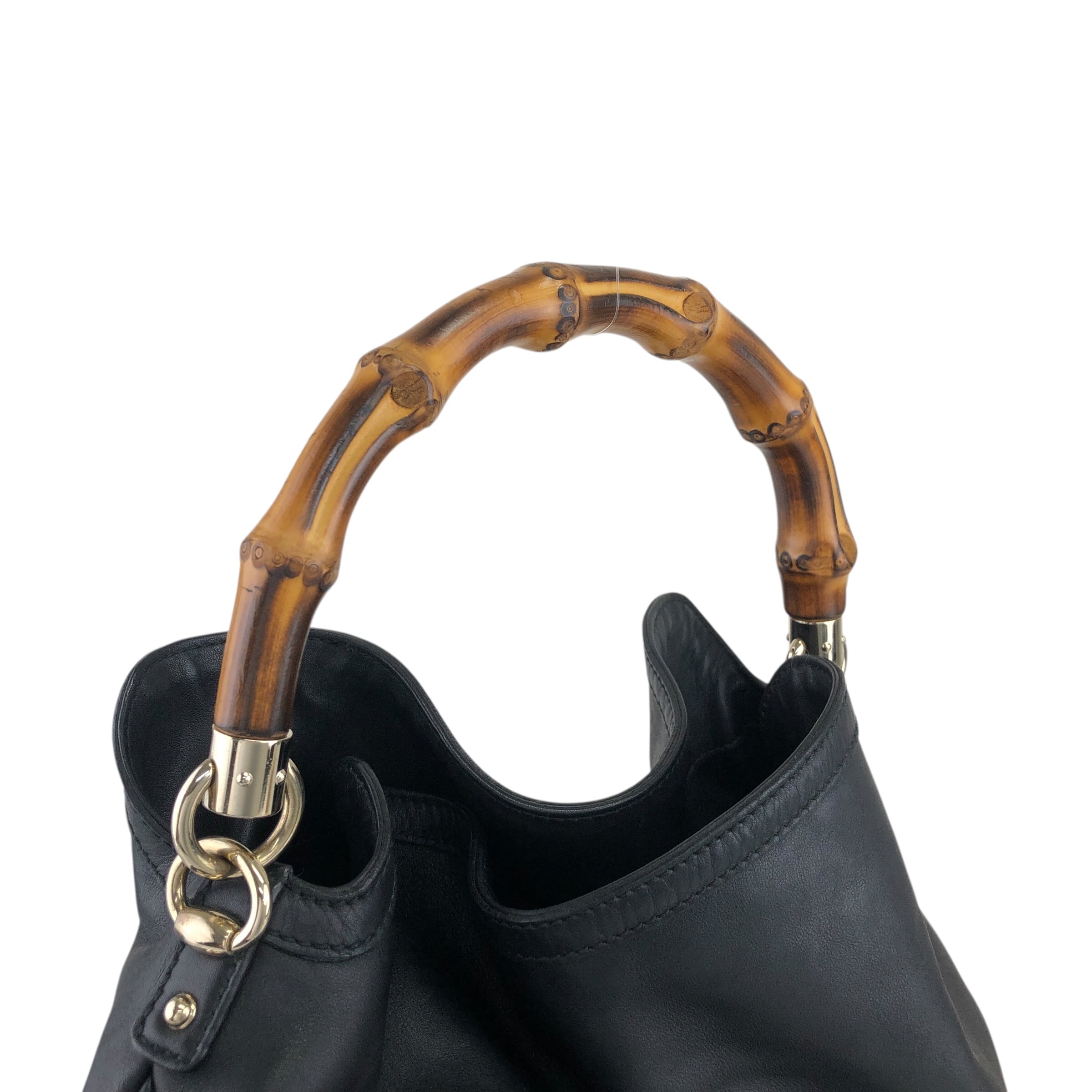 GUCCI グッチ ハンドバッグ ブラック バンブー レザー vintage