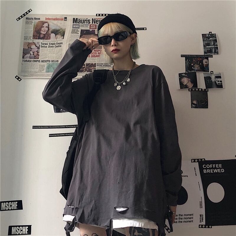 都谷シリーズ Tシャツ 3color トップス 無地 ダメージ加工 合わせやすい コットン M L Xl 黒 白 グレー Elegant