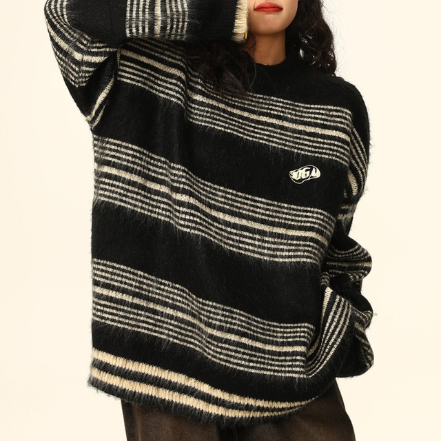 multi-border black knit　マルチボーダーブラックニット　J1482