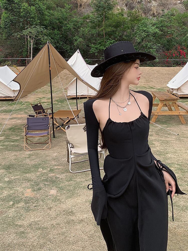 ブラックドレス サマーウェストスカート 夏物 ブラックストロベリース57777860413