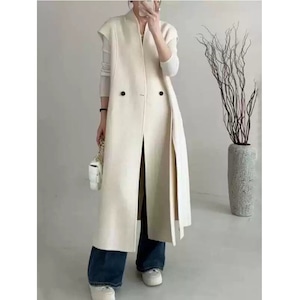 double breasted long gilet(3color)<j3360>