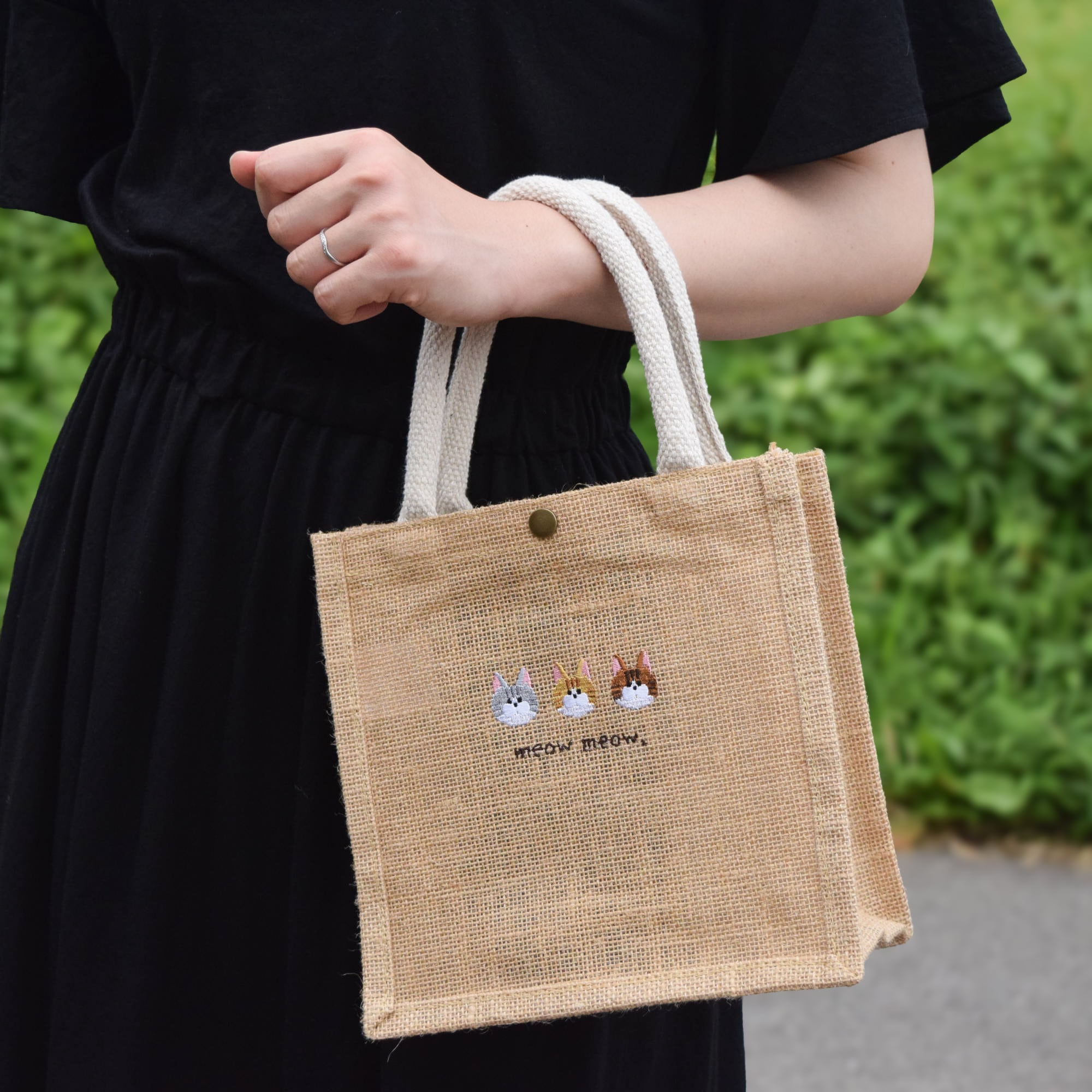 猫が選べる！刺繍ジュートバッグ 《ミニ》 ショルダー 2way ねこ かご