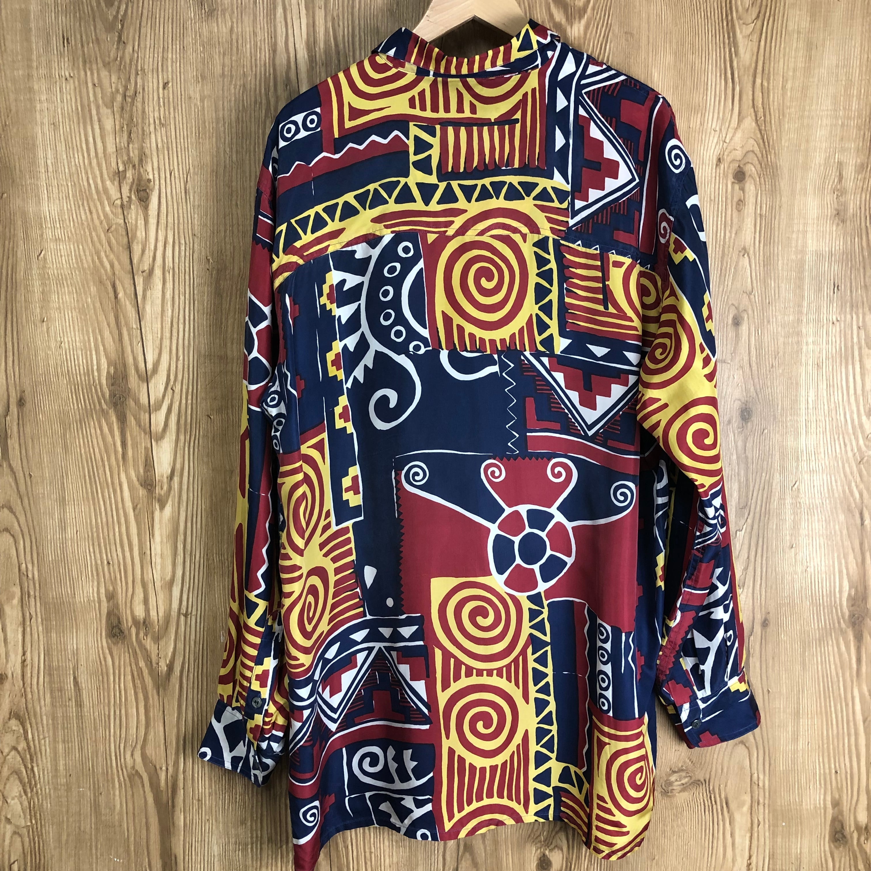 90s VINTAGE PAPIRRON SILK100% 総柄 長袖シャツ シルクシャツ 90s VINTAGE PAPIRRON SILK100% 総柄 長袖シャツ シルクシャツ