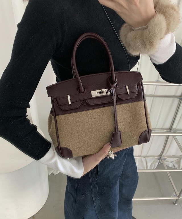 ツイードパッチワークトートバッグ Q0466