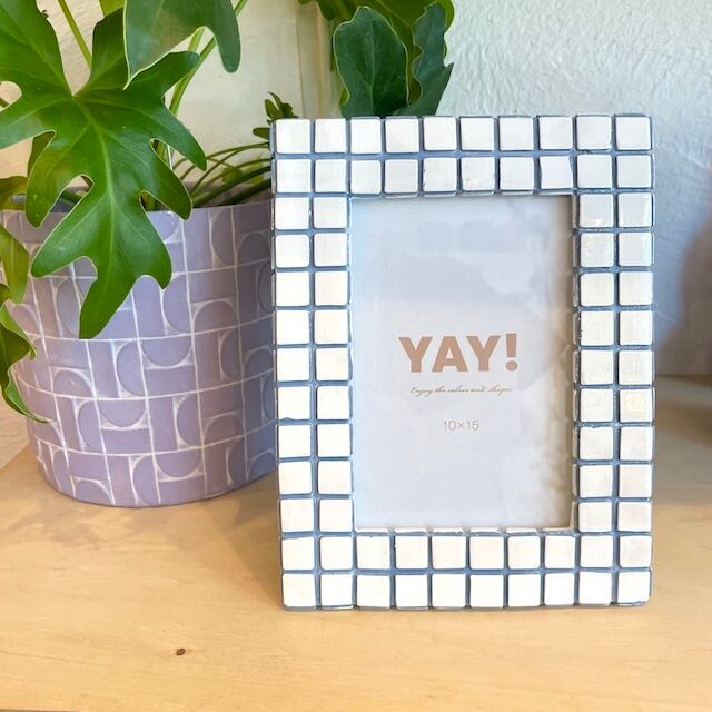 Check Tile Photo Frame White×Grey Blue タイル フォトフレーム | YAY