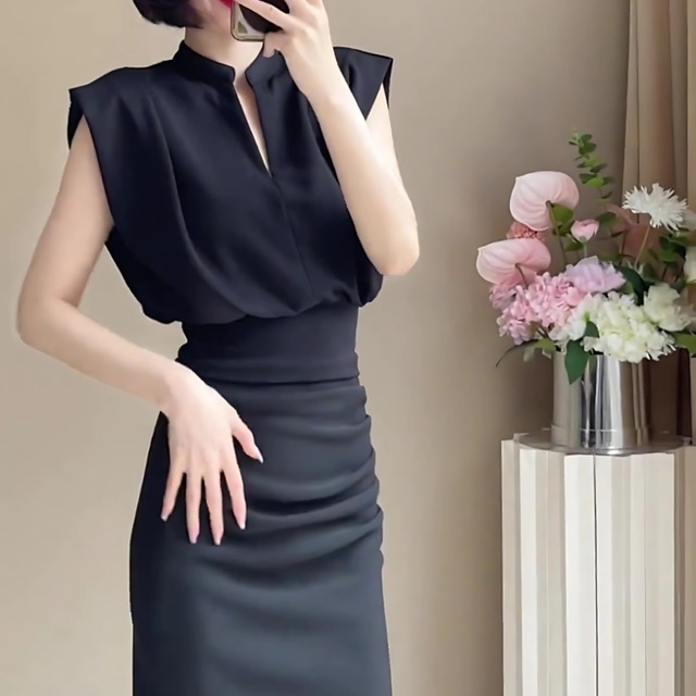 パフスリーブVネックノースリーブ　BM1008