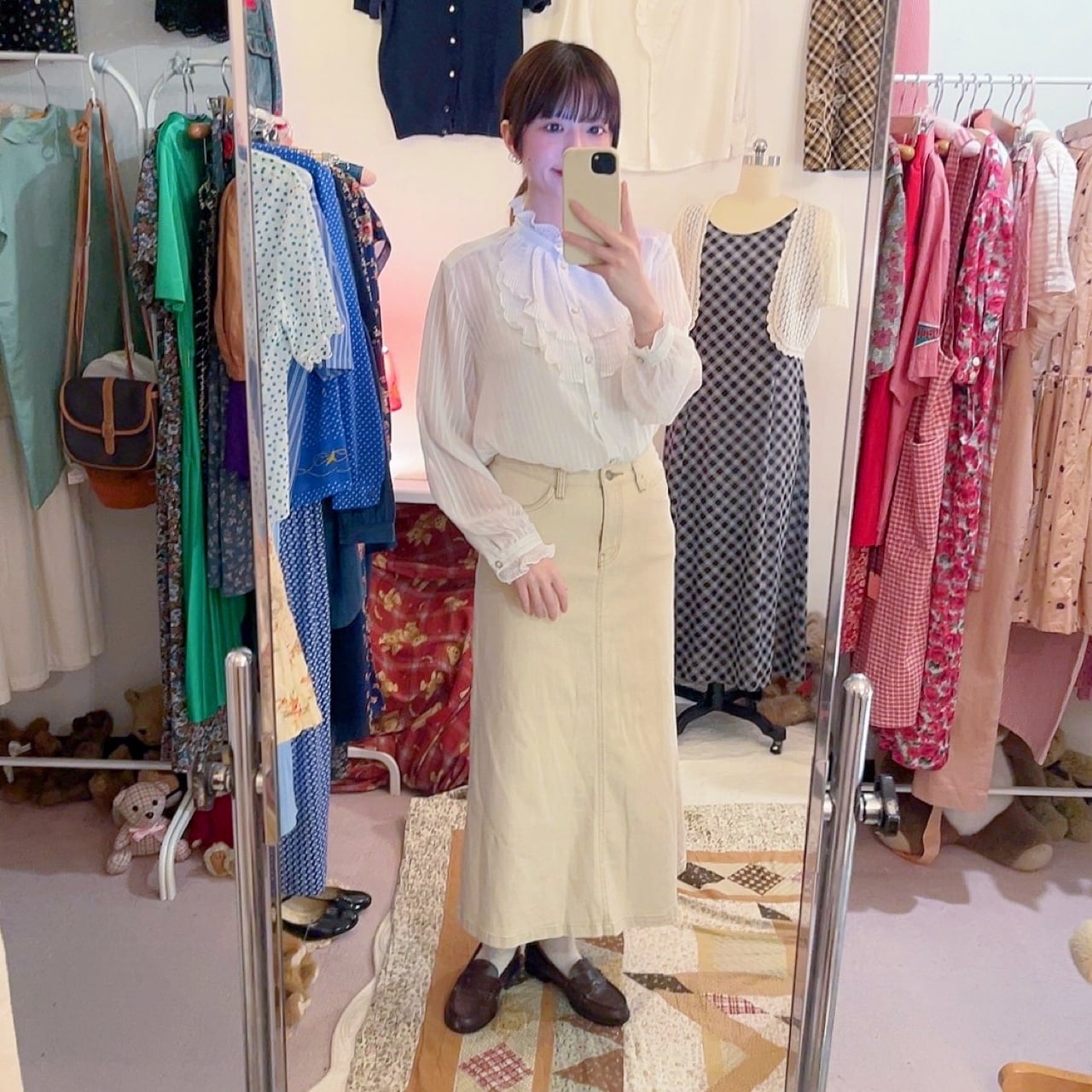 lame stripe sheer frill blouse