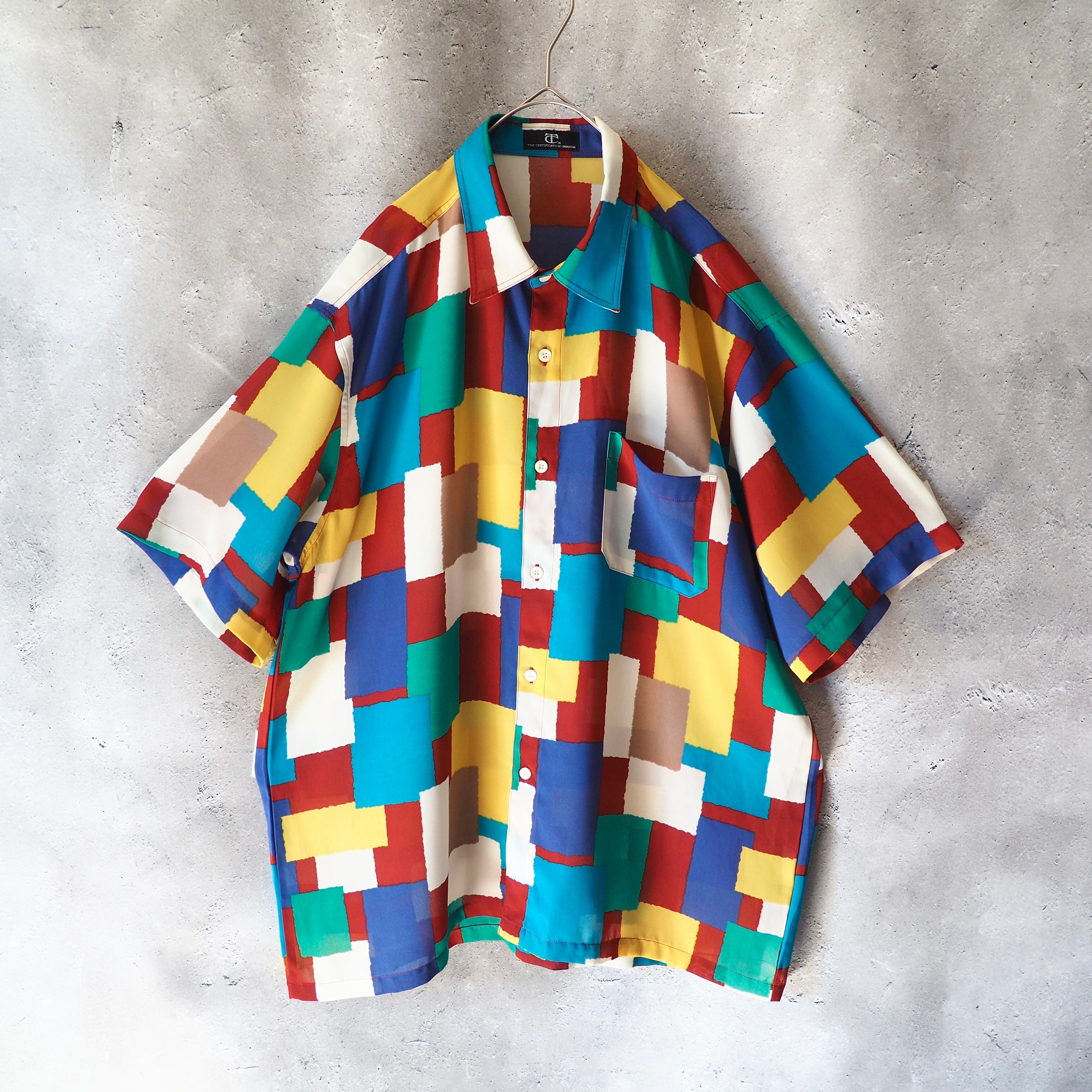 1990s Colorful Block pattern Design vintage loose SS shirt