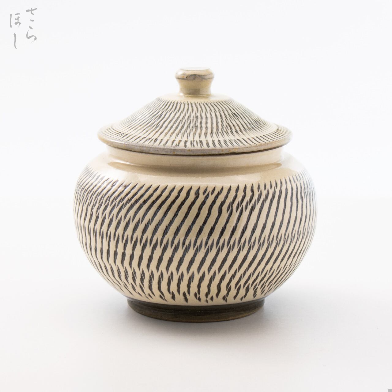 小鹿田焼 小袋窯 三合壺 飛びかんな 白 直径約12cm 陶器 和食器 民藝