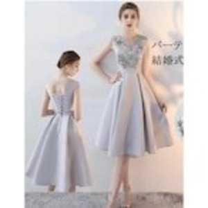 ★送料無料★11号（L)☆花柄立体刺繍サテンミディアムドレス[OPN2307]