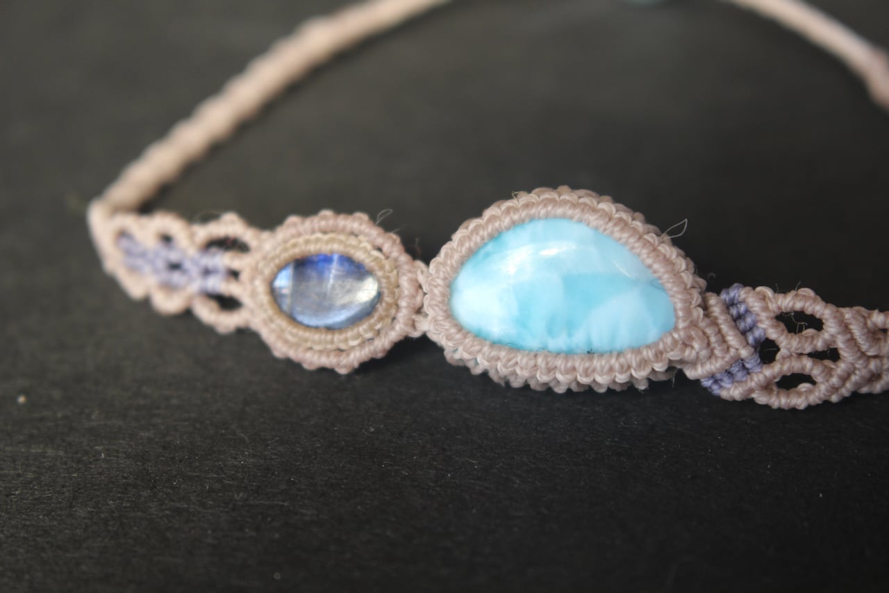 Larimar & Kyanite micro macrame  bracelet