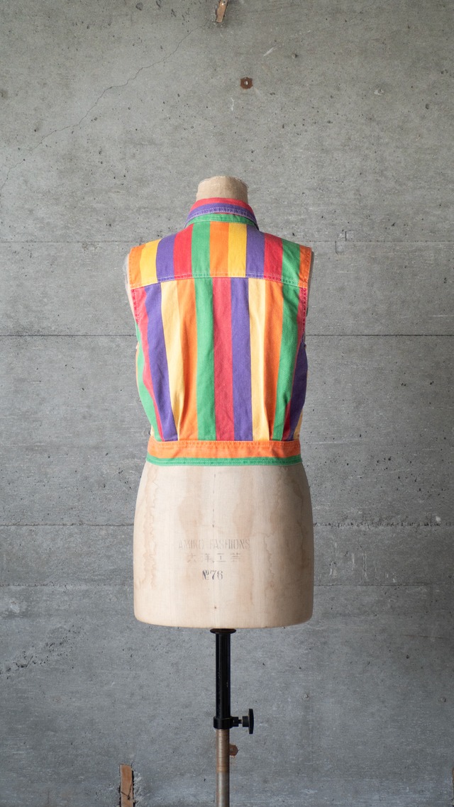 "Emporio Gitano" 1990s Multi colored denim sleeve-less jacket