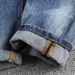 Men's Damaged Mid-Rise Straight Denim Pants ◇H0713