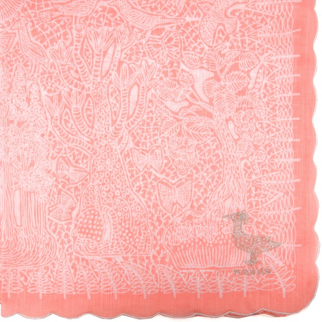 ひびのこづえ ハンカチ 透明の国 / ピンク 一重スカラップ 刺繍入り 綿90%/麻10% 52x52cm 日本製 KH18-05