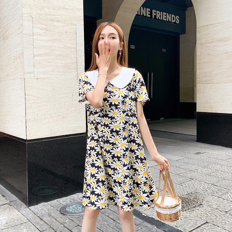 【新作】【送料無料】 マタニティウェア2020夏の新しいシフォン小さなクレープ菊人形の襟のドレス小さな新鮮なミドル丈のマタニティドレス-アリババ サマー 夏物 expec267651639443