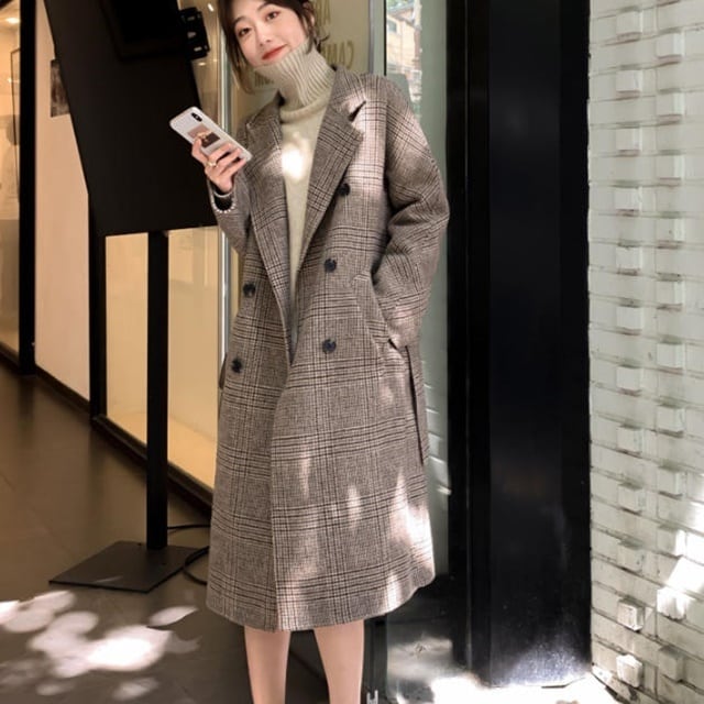 送料無料】グレンチェックコート コート 冬 きれいめ ロング