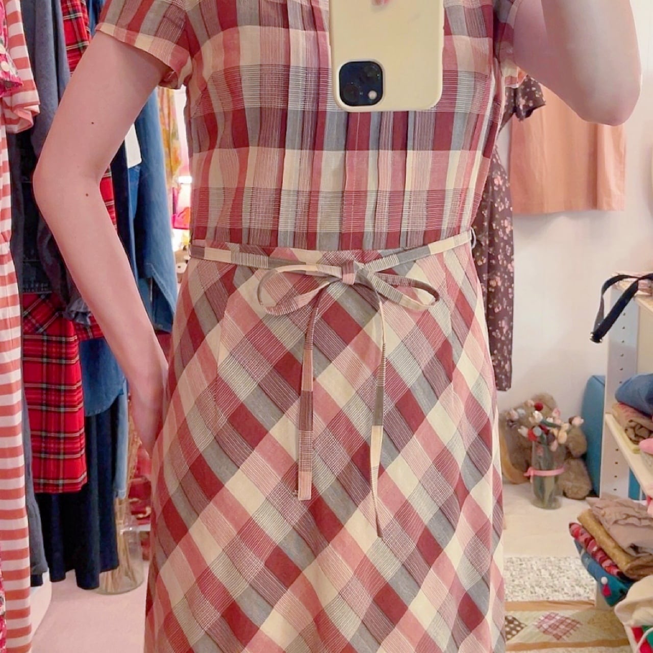 autumn block check one-piece