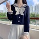 ✞ カラーリボンネイビーショートシャツブラウス ロング スウィート ✞ゴスロリ SM ミリ 甘ロリ クラロリ 和ロリ エレガント 黒ロリ 姫ロリ 華ロリ BB-BB25731280772