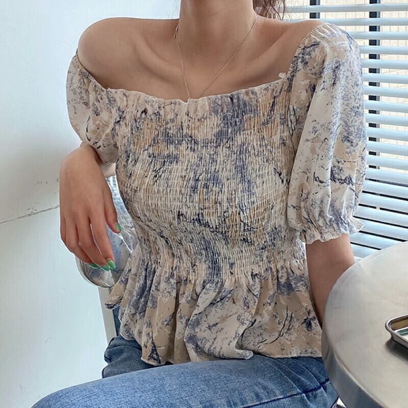 シャーリングオフショルダー 半袖 トップス 春夏 レディース トップス カットソー ブラウス オフショルダー オフショル 肩出し 韓国 韓国ファッション 代 30代 40代 Cocomomo ココモモ Cocomomo Select