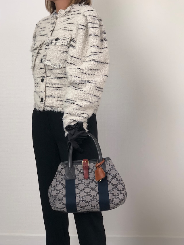 CELINE セリーヌ ブラゾン ハンドバッグ グレー キャンバス vintage ヴィンテージ オールド zrgr2s