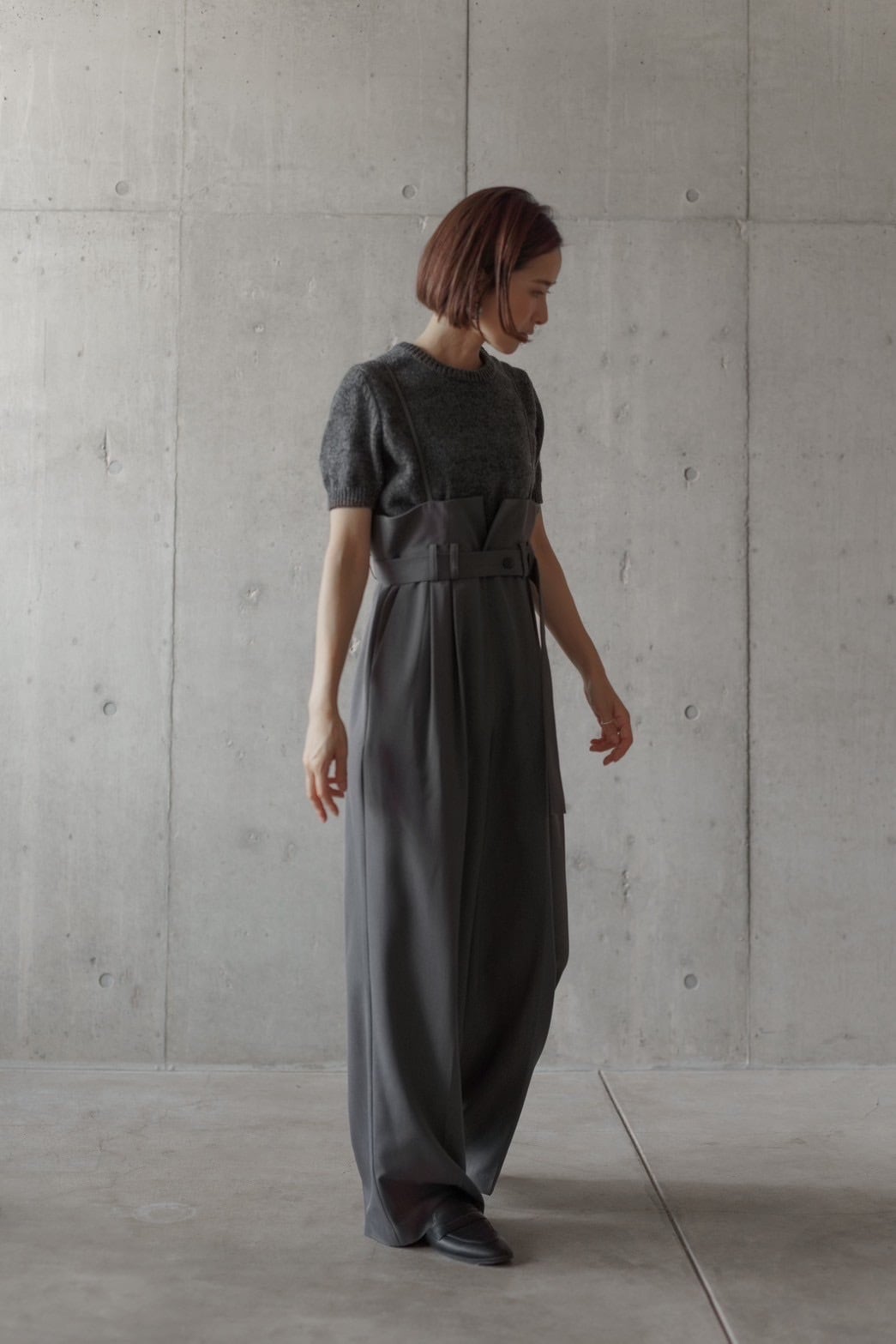 high-waist wide salopette(gray) ご注文より一週間前後で発送予定 