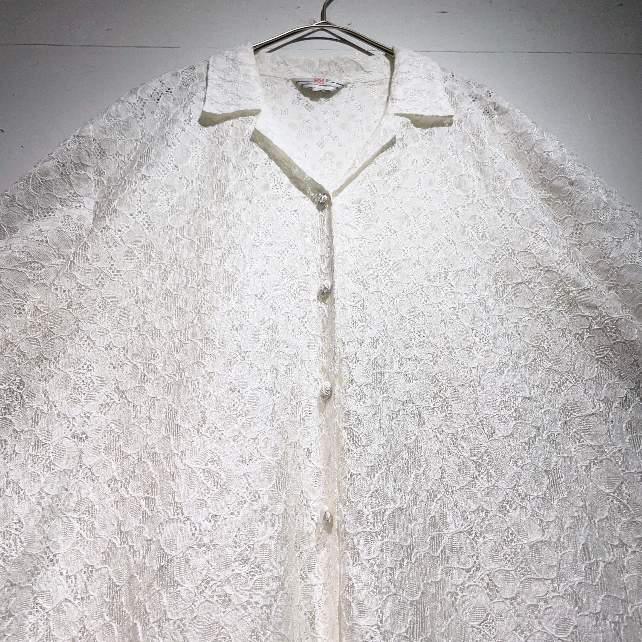 white flower lace embroidery open collar vintage shirt