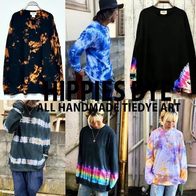 送料無料/新品未使用　REPLAY タイダイ 長袖シャツ（XL) タイダイ Tie-dye 長袖Tシャツ XXLサイズ ブラック×レインボー HIPPIES