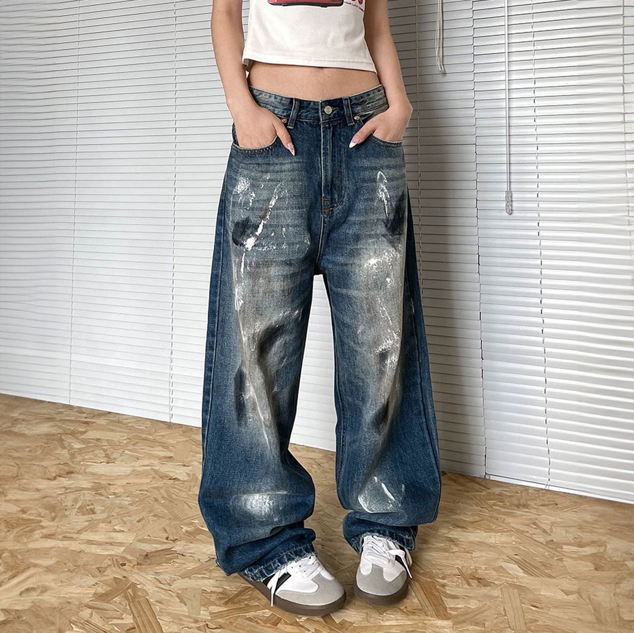 ペイントウォッシュルーズデニムパンツ R00420