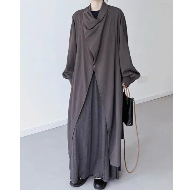 Drape collar long coat【2color】 C1295