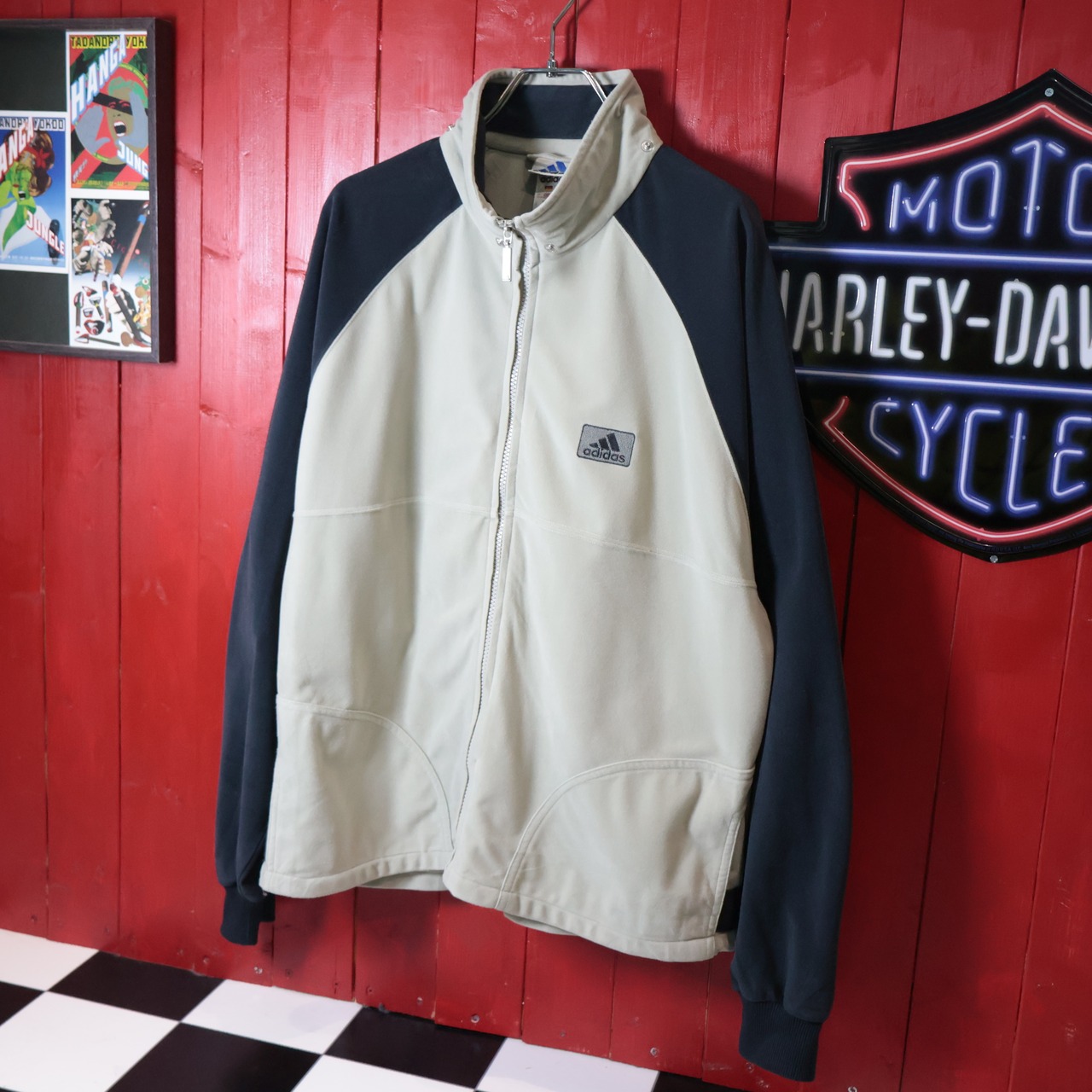 90s adidas ベロアトラックジャケット ラグラン 黒×ベージュ アディダス