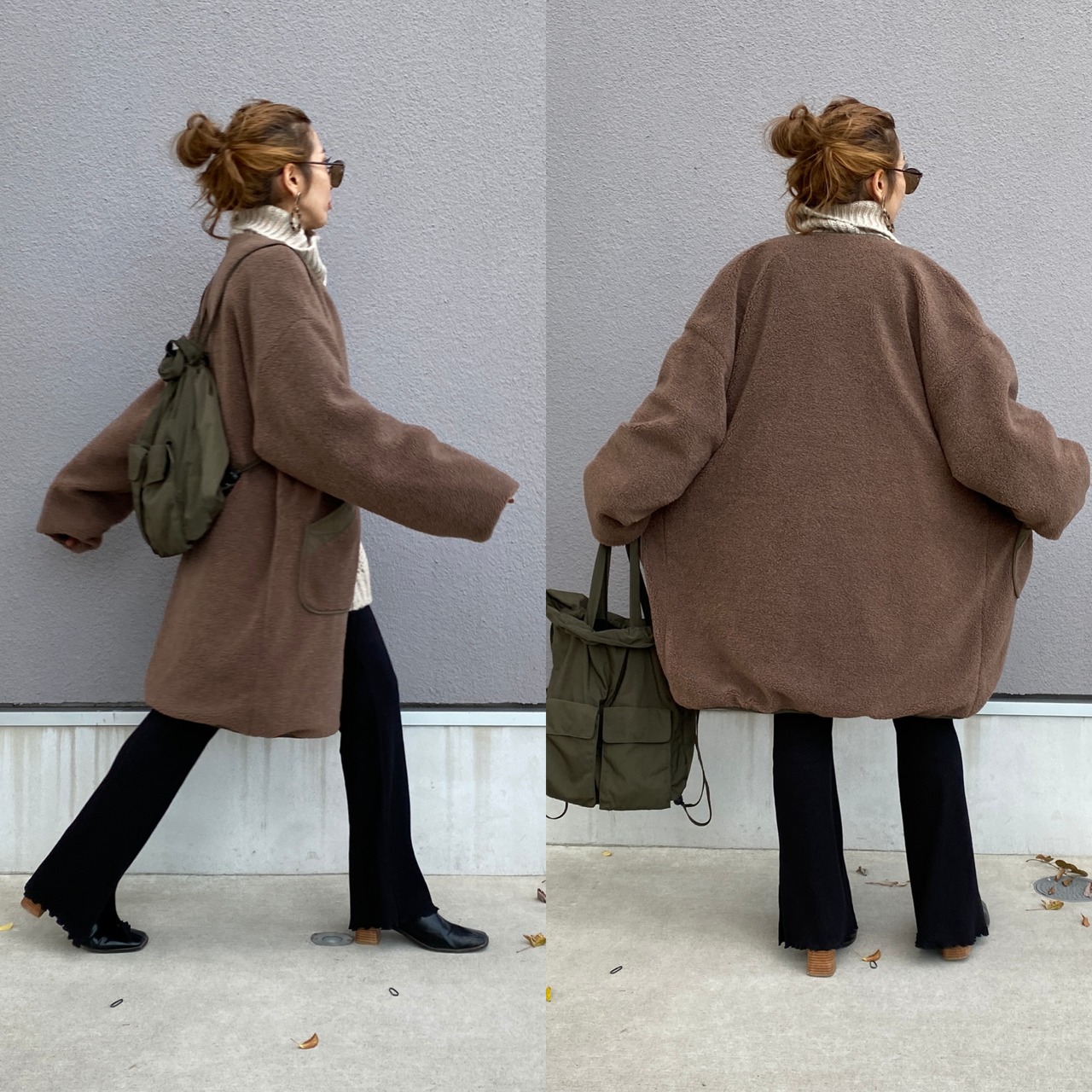 2way多機能ソフトリバーシブルボアouterlong／khaki