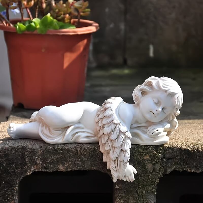 ガーデンオーナメント 天使 寝姿 ヴィンテージ調 おしゃれ かわいい ガーデン インテリア 置物 オブジェ エンジェル 屋外 ガーデニング 白