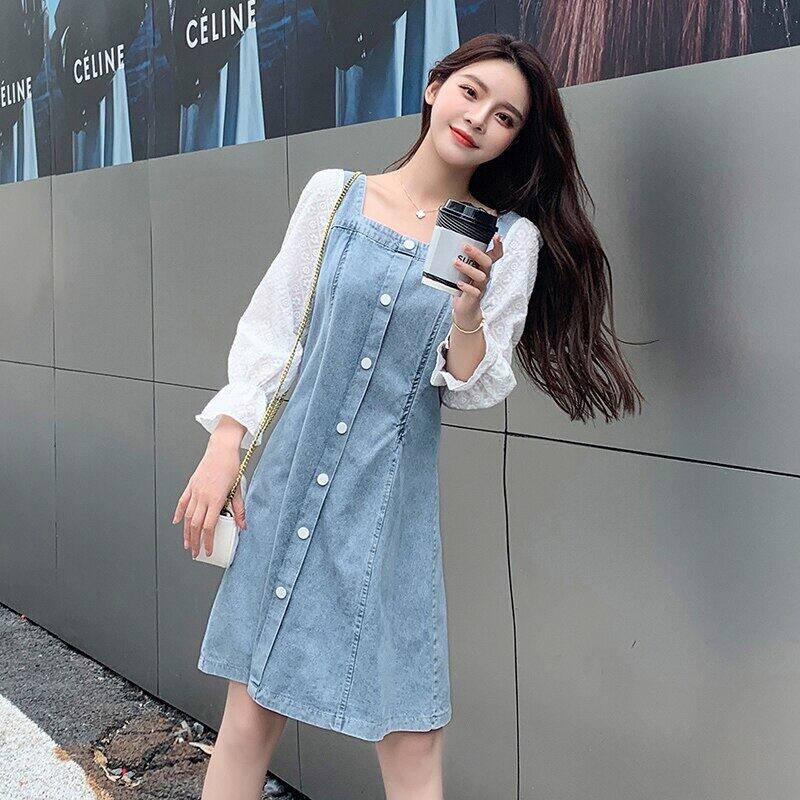 【新作】【送料無料】 832＃4XL3XLレースパッチワークデニムマタニティナーシングドレス秋の摂食服妊婦スウィートスリム妊娠 大人ガーリー キュート カジュアル オータム 秋物 AL expec448232243571