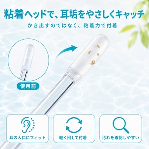 【24本】粘着式イヤークリーナー 24本 耳掃除 耳垢取り 耳かき 水洗い クリア　粘着綿棒