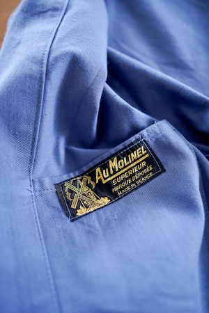 【1970s】"Au Molinel" Grey & Blue French Work Coat / 495m