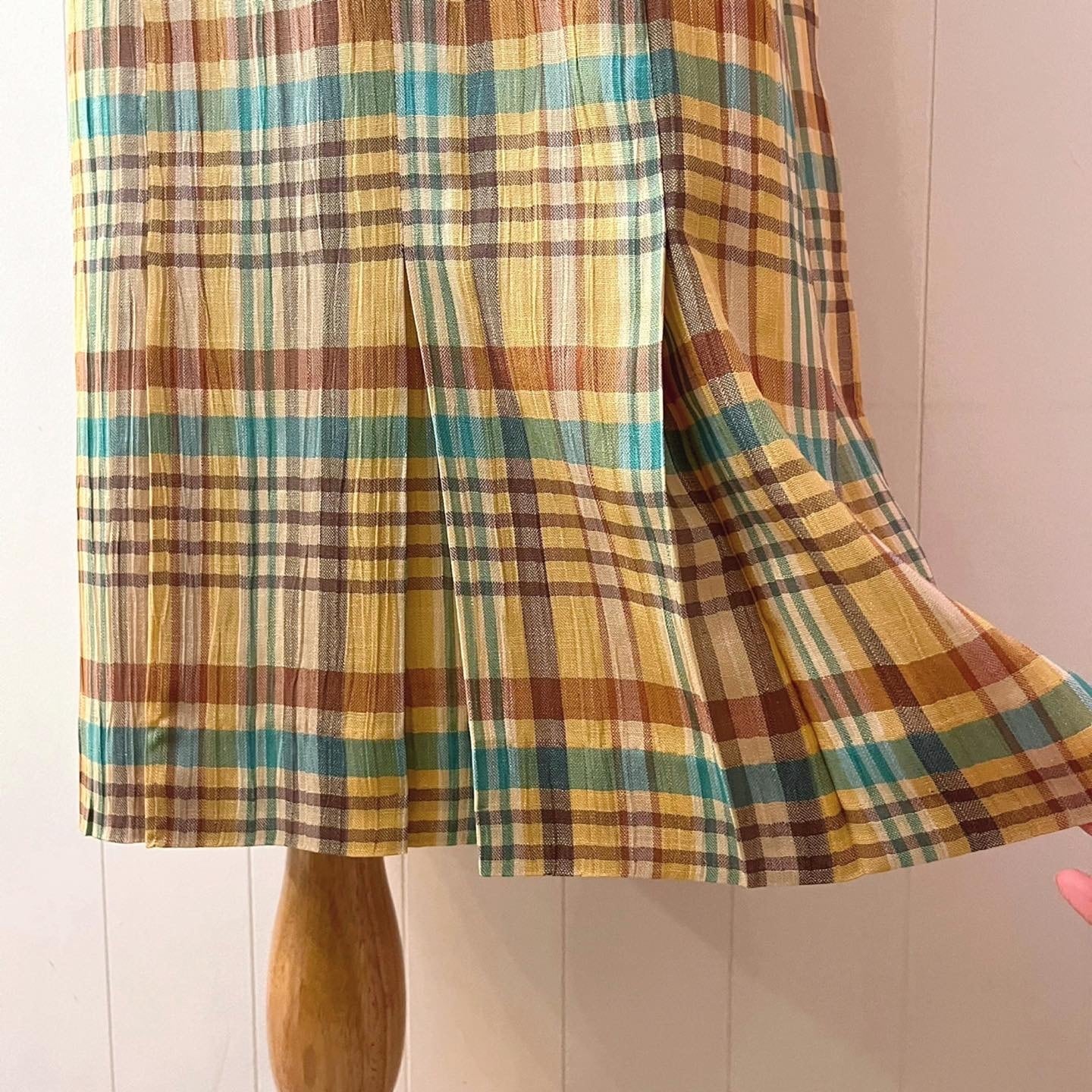 yellow green check semi skirt