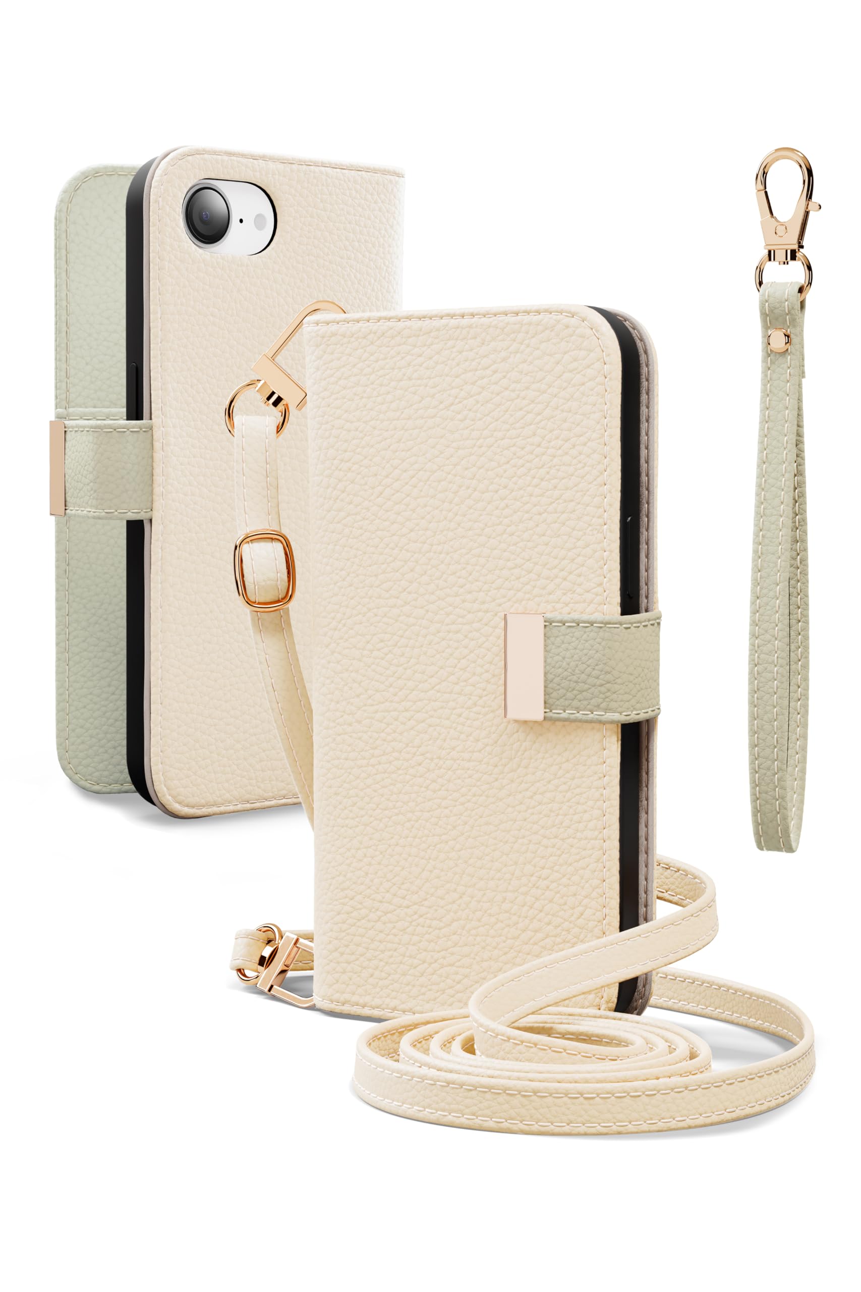 MINTY iPhone17e iPhone16e 用 ケース 手帳型 ショルダーストラップ バイカラー エクリュ×ピスタチオ