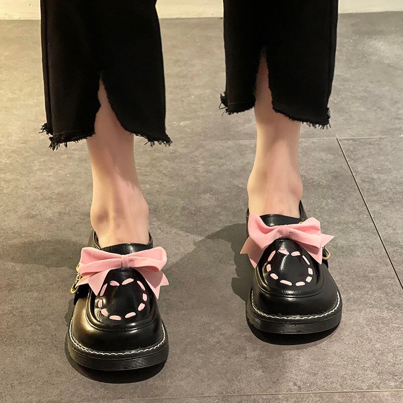 レザーオータムレッドスタイルリボンブラックシングル 靴 シューズ 秋物 部族の婦人靴22694543512