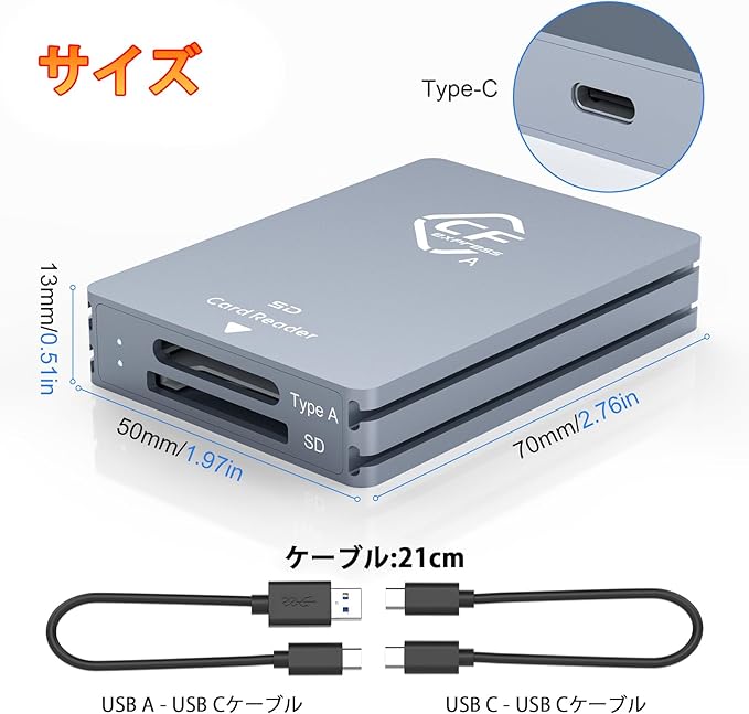 CFexpress Type A/SDカードリーダー】USB3.2 Gen2 10Gbps高速転送｜OTG