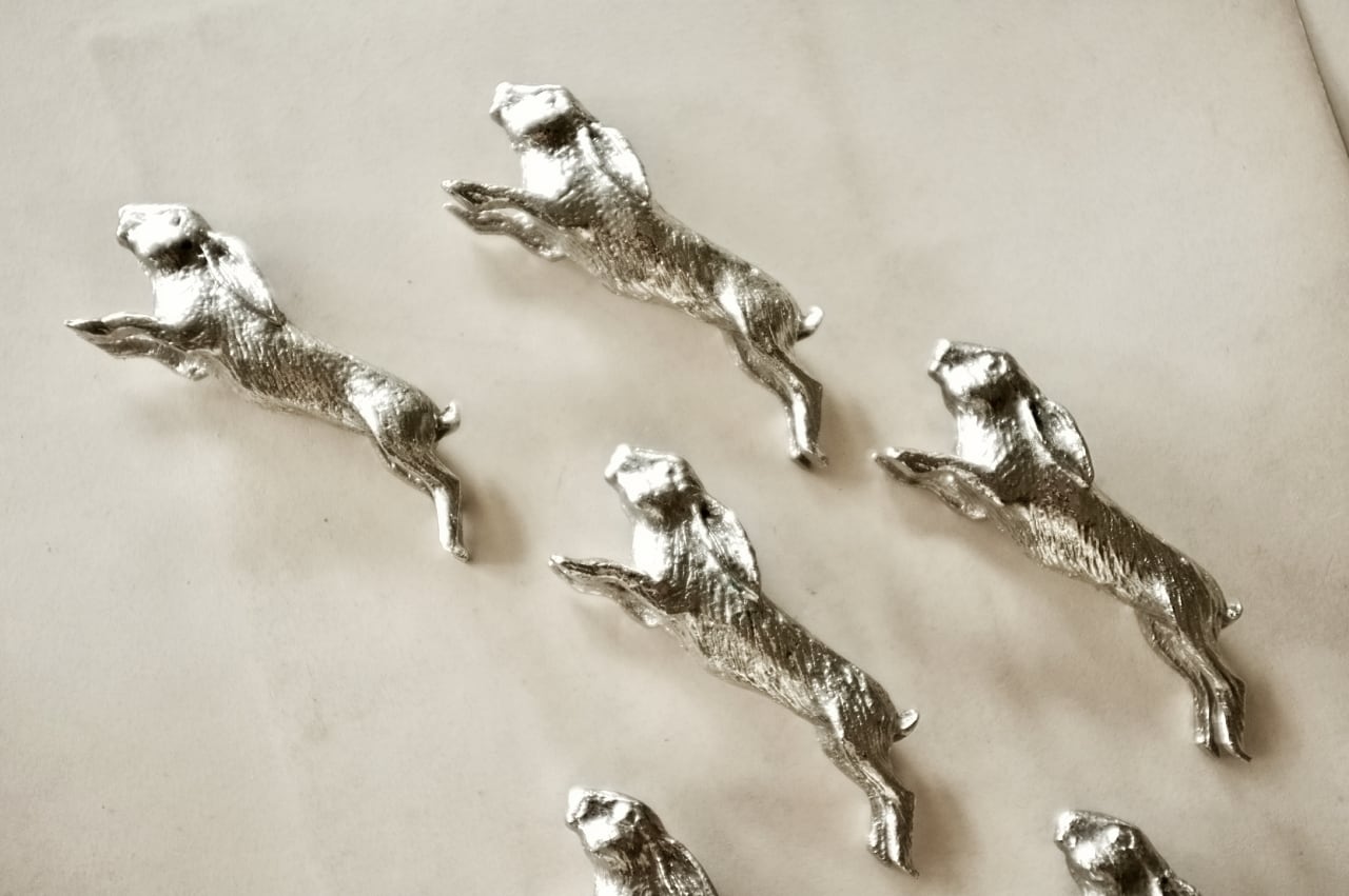 フランス 駆け抜ける銀うさぎとカトラリーレスト ヴィンテージ