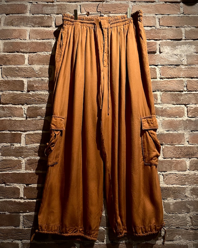 【Caka act3】Vivid Orange Color Vintage Lyocell Easy Cargo Pants
