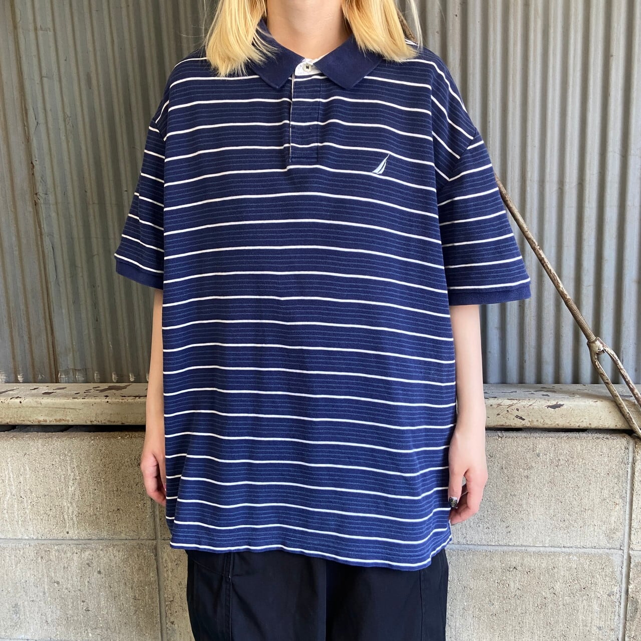NAUTICA ノーティカ 鹿の子 マルチボーダー ポロシャツ メンズXL 古着