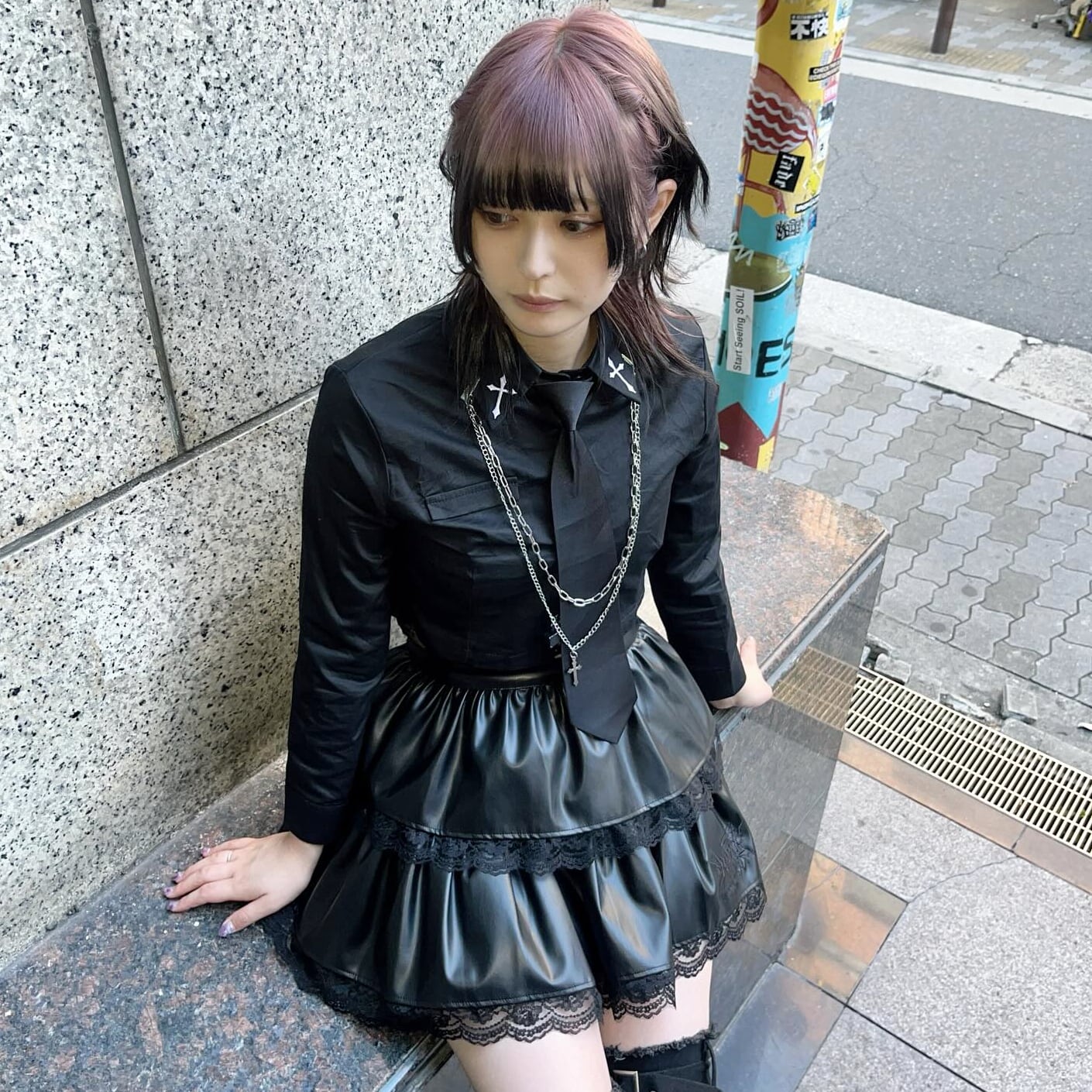 9/11新着】3点セット☆ネクタイ+2連チェーン付き ショート丈シャツ