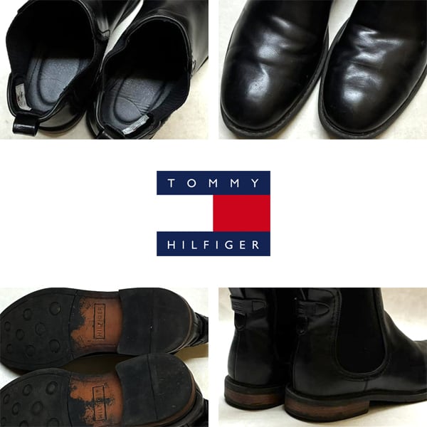 1点物◇トミーヒルフィガーTOMMY黒サイドゴアブーツ革靴レザーシューズ