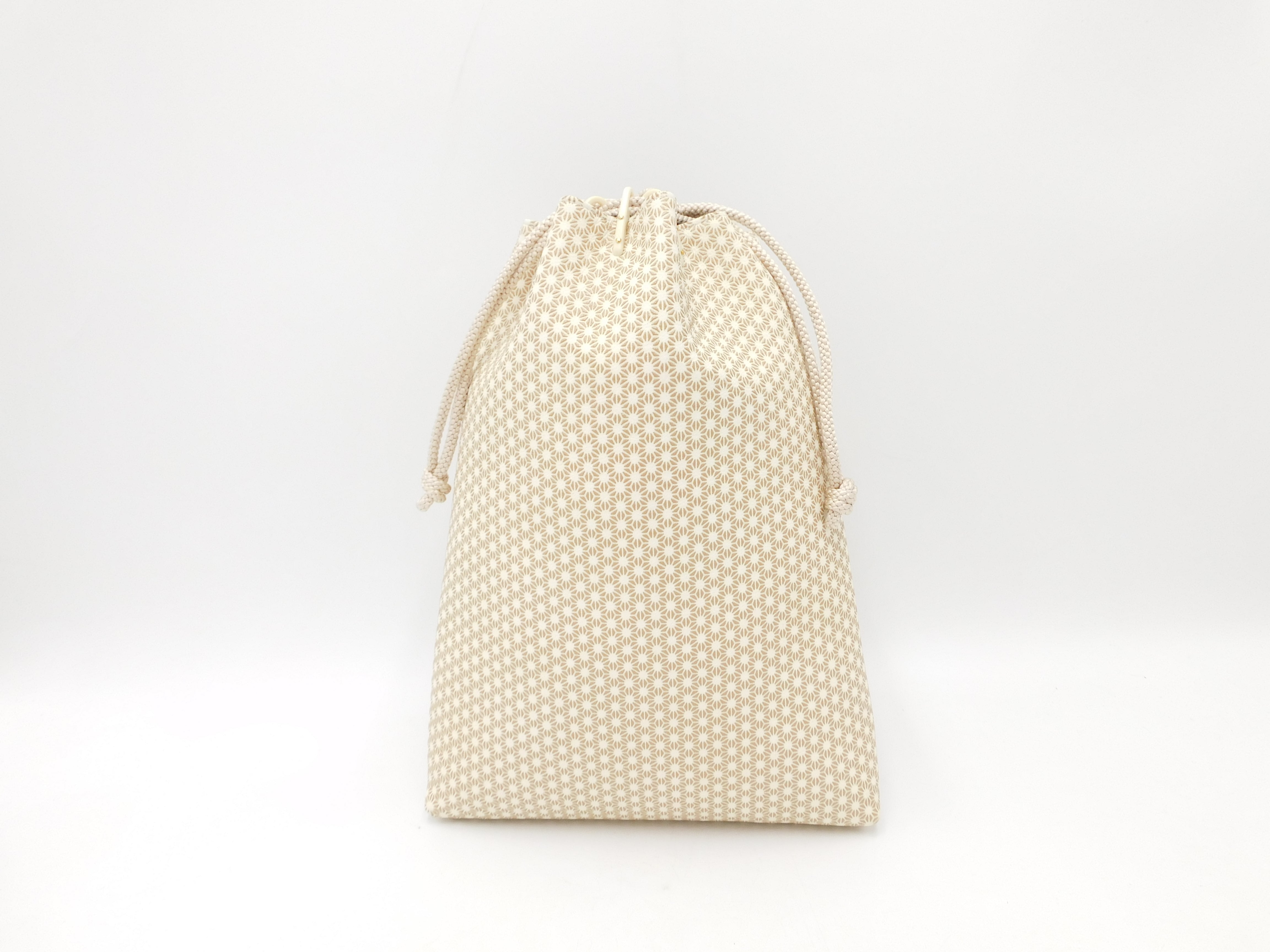 合切袋(中)白/白 丸麻の葉柄