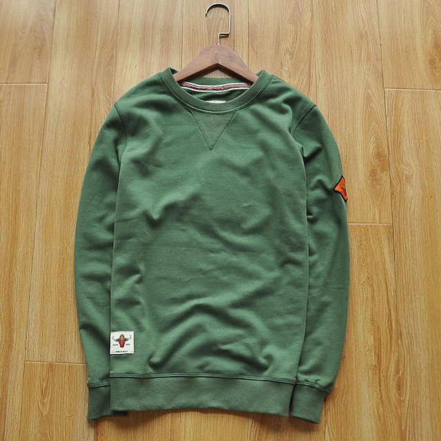 American retro solid crew neck pullover sweatshirt in green, red, and blue(GV098)