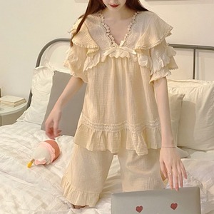 Vネック フリル コットンセットアップ*L-187