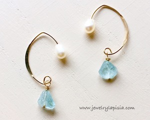 14kgf アクアマリン 淡水パールキャッチ ピアス